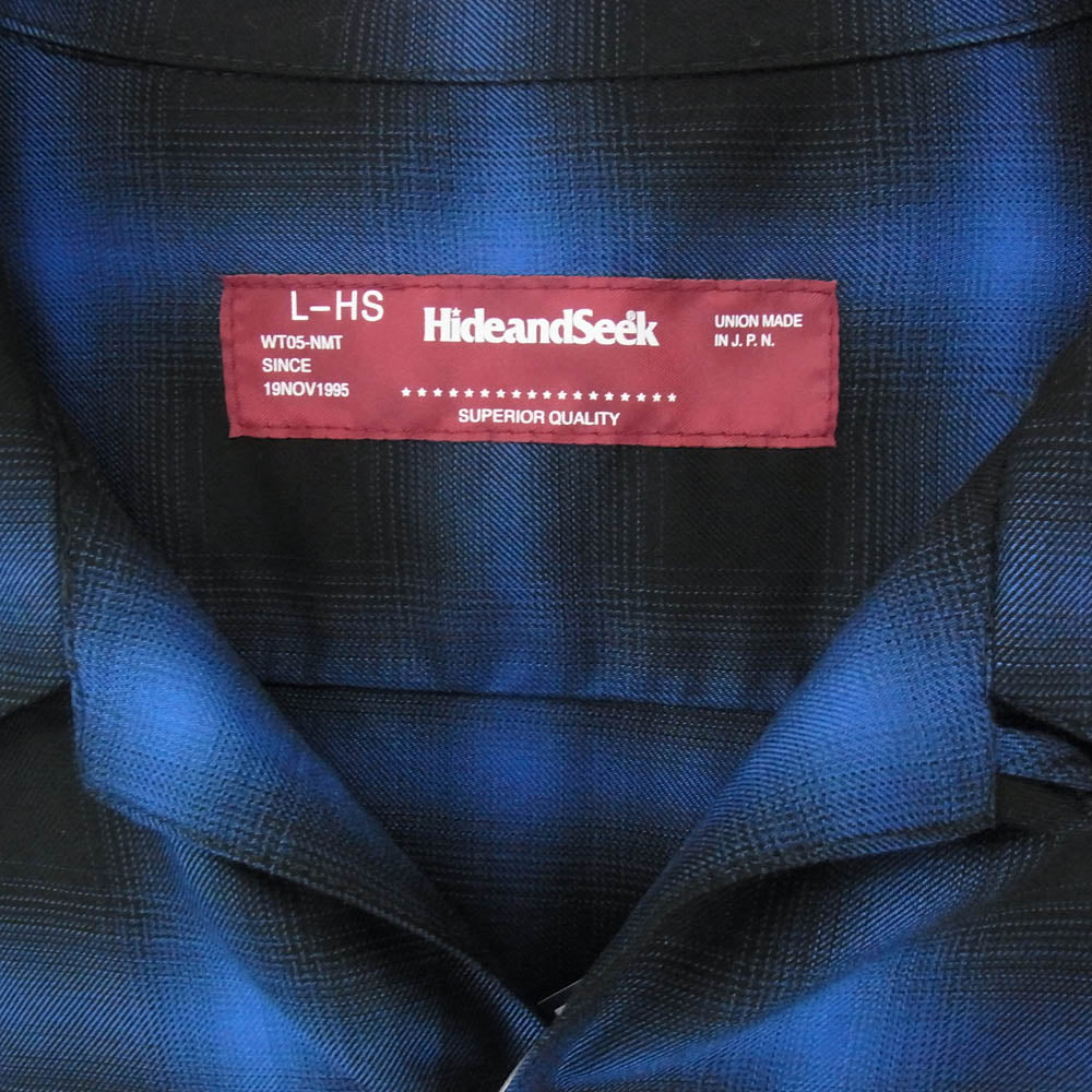 HideandSeek ハイドアンドシーク 23SS HS-020223 Ombre Check L/S Shirt オンブレチェック 長袖 シャツ ネイビー系 L【新古品】【未使用】【中古】