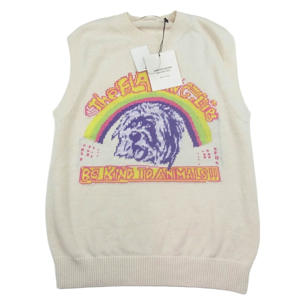 beautiful people ビューティフルピープル 7225210412 THE/a rock knit PO The Flaming Lips ロックバンド柄 ニット ベスト ホワイト系 170【美品】【中古】