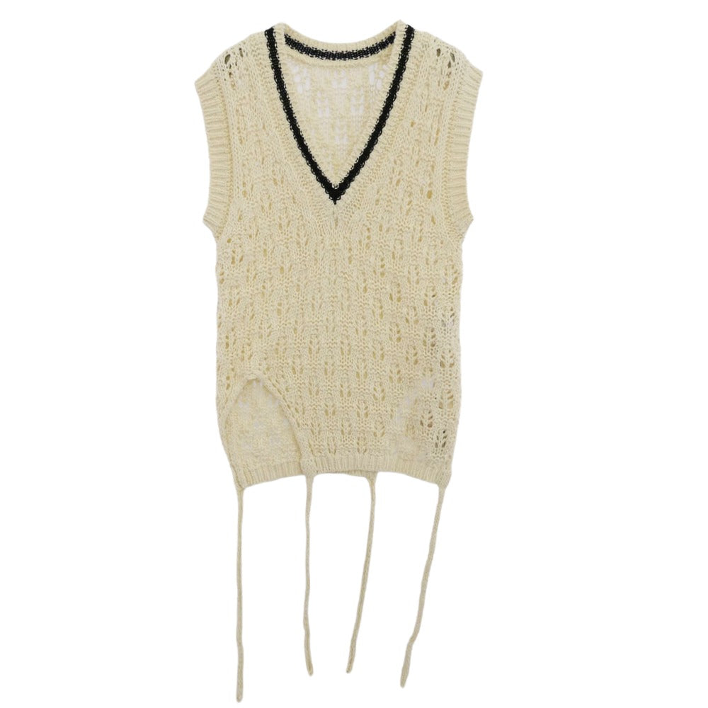 beautiful people ビューティフルピープル 1545210001 double-end cotton wool linen lace top 2WAY Vネック ニット ベスト オフホワイト系 36【中古】