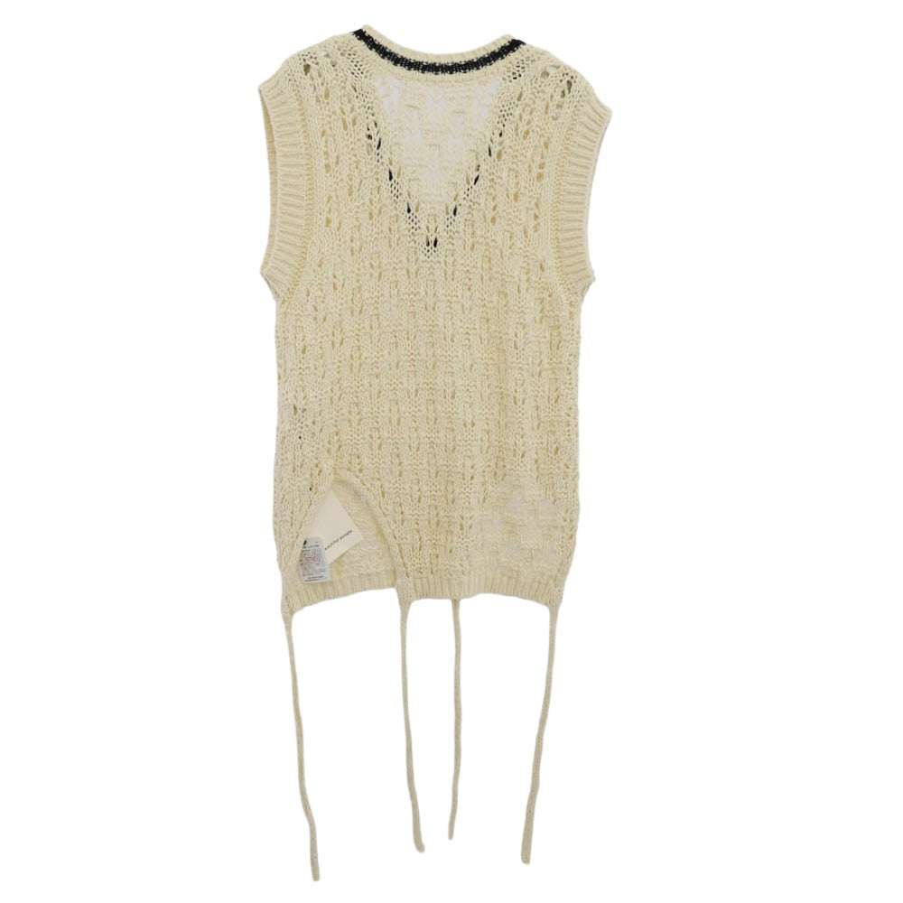 beautiful people ビューティフルピープル 1545210001 double-end cotton wool linen lace top 2WAY Vネック ニット ベスト オフホワイト系 36【中古】