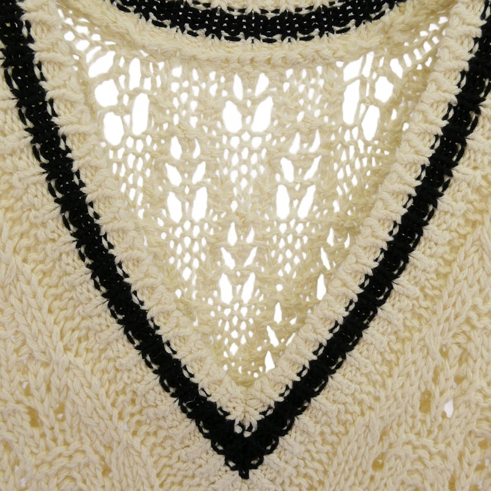 beautiful people ビューティフルピープル 1545210001 double-end cotton wool linen lace top 2WAY Vネック ニット ベスト オフホワイト系 36【中古】