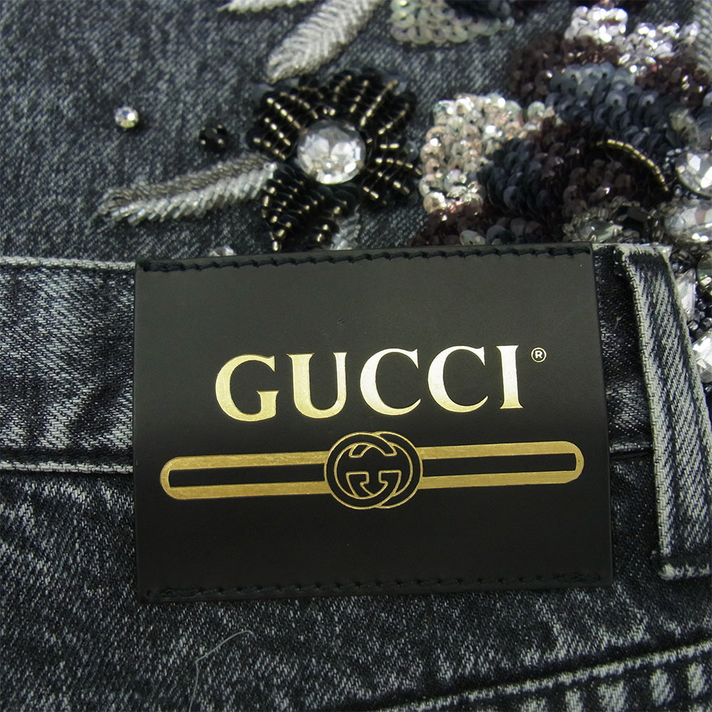 GUCCI グッチ 723498 XDB9C SALON フローラルエンブロイダリー付き デニムパンツ ブラック ブラック系 24【新古品】【未使用】【中古】