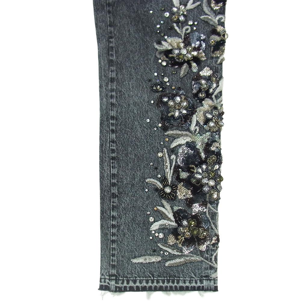 GUCCI グッチ 723498 XDB9C SALON フローラルエンブロイダリー付き デニムパンツ ブラック ブラック系 24【新古品】【未使用】【中古】