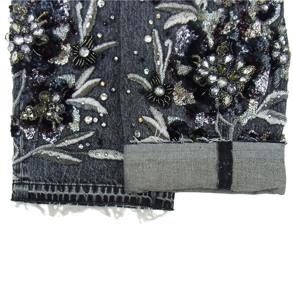 GUCCI グッチ 723498 XDB9C SALON フローラルエンブロイダリー付き デニムパンツ ブラック ブラック系 24【新古品】【未使用】【中古】