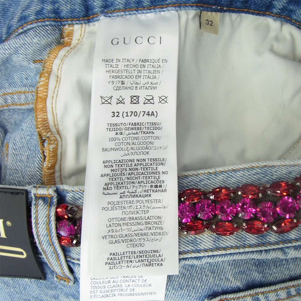 GUCCI グッチ 623953 XDB7B SALON フローラルエンブロイダリー付き デニムパンツ インディゴ インディゴブルー系 32【新古品】【未使用】【中古】