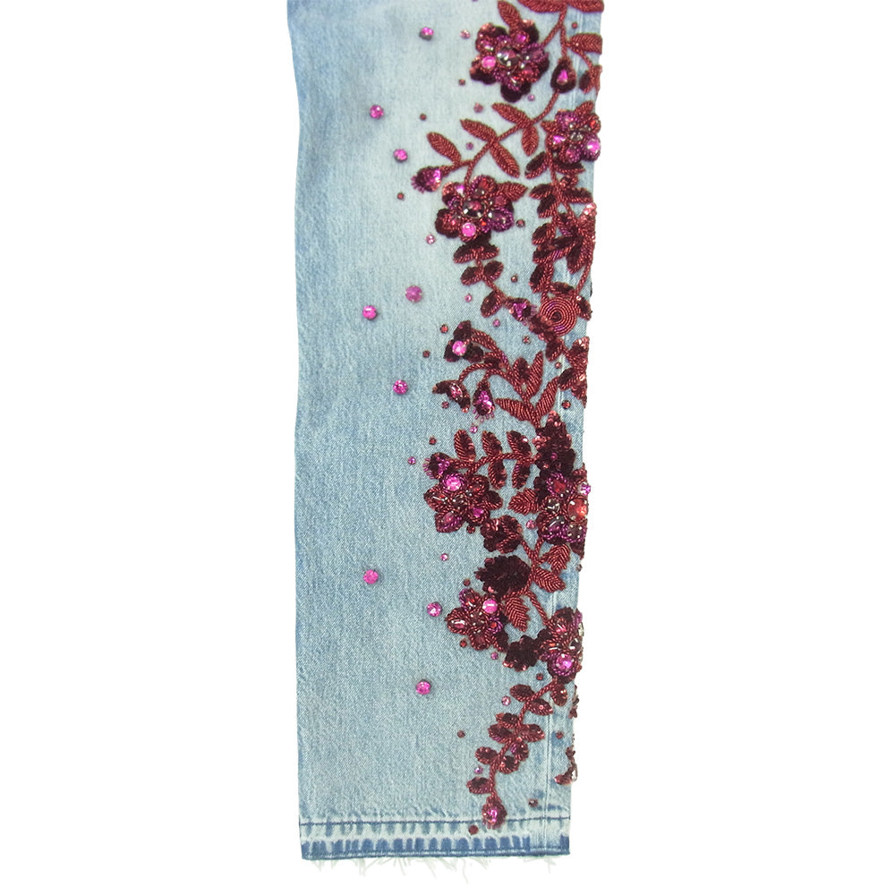 GUCCI グッチ 623953 XDB7B SALON フローラルエンブロイダリー付き デニムパンツ インディゴ インディゴブルー系 32【新古品】【未使用】【中古】