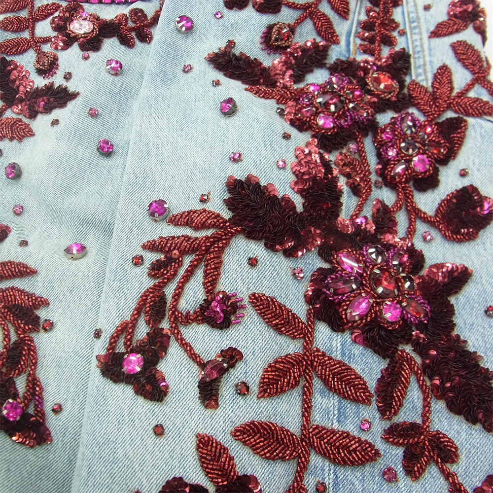 GUCCI グッチ 623953 XDB7B SALON フローラルエンブロイダリー付き デニムパンツ インディゴ インディゴブルー系 32【新古品】【未使用】【中古】