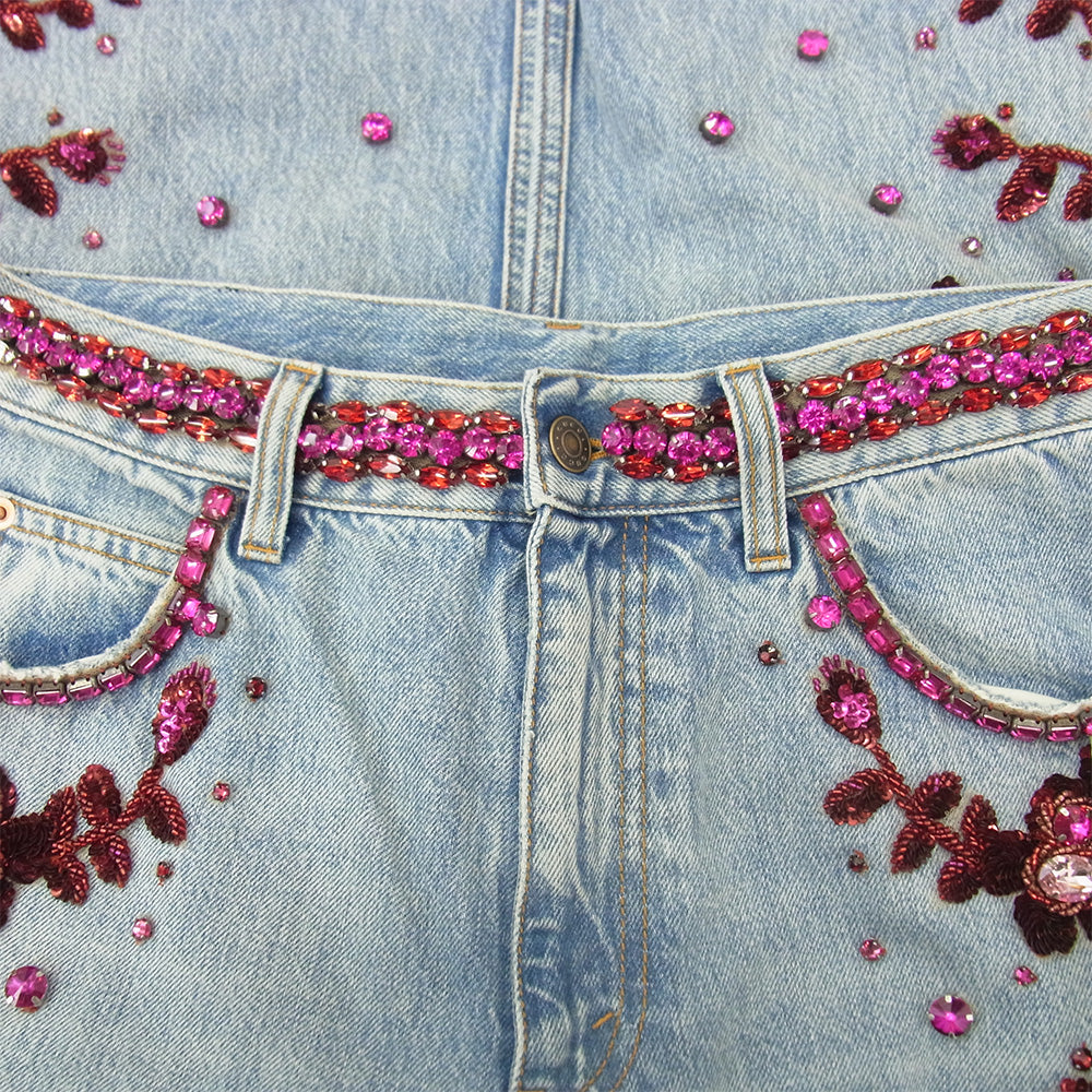 GUCCI グッチ 623953 XDB7B SALON フローラルエンブロイダリー付き デニムパンツ インディゴ インディゴブルー系 32【新古品】【未使用】【中古】