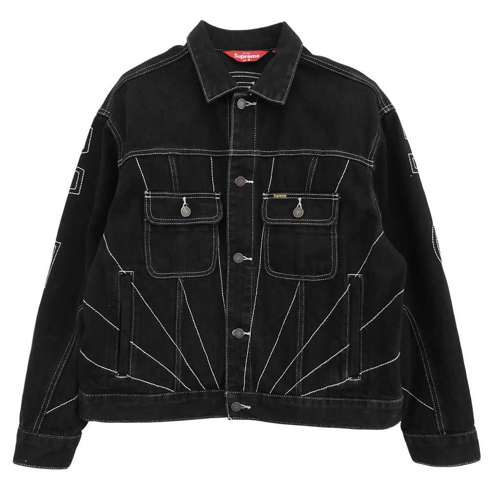 Supreme シュプリーム 23aw Radial Embroidered Denim Trucker Jacket Black ラディアル エンブロイダリー デニム トラッカー ジャケット ブラック系 S【中古】