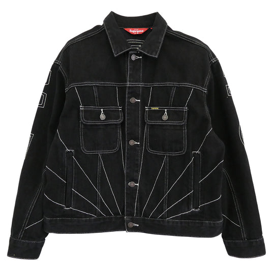 Supreme シュプリーム 23aw Radial Embroidered Denim Trucker Jacket Black ラディアル エンブロイダリー デニム トラッカー ジャケット ブラック系 S【中古】