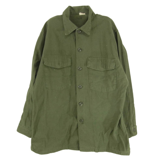 米軍 69年製 米軍 実物 Utility Shirt ユーティリティ 長袖 シャツ カーキ系 16 1/2【中古】