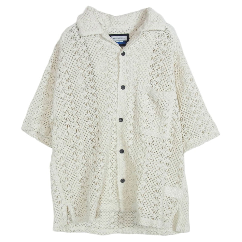 MAISON SPECIAL メゾンスペシャル 11241311303 Crochet Like Mesh Prime-Over Short Sleeve Shirt クロシェライク メッシュ プライムオーバー ショートスリーブ 半袖 シャツ オフホワイト系 1【美品】【中古】