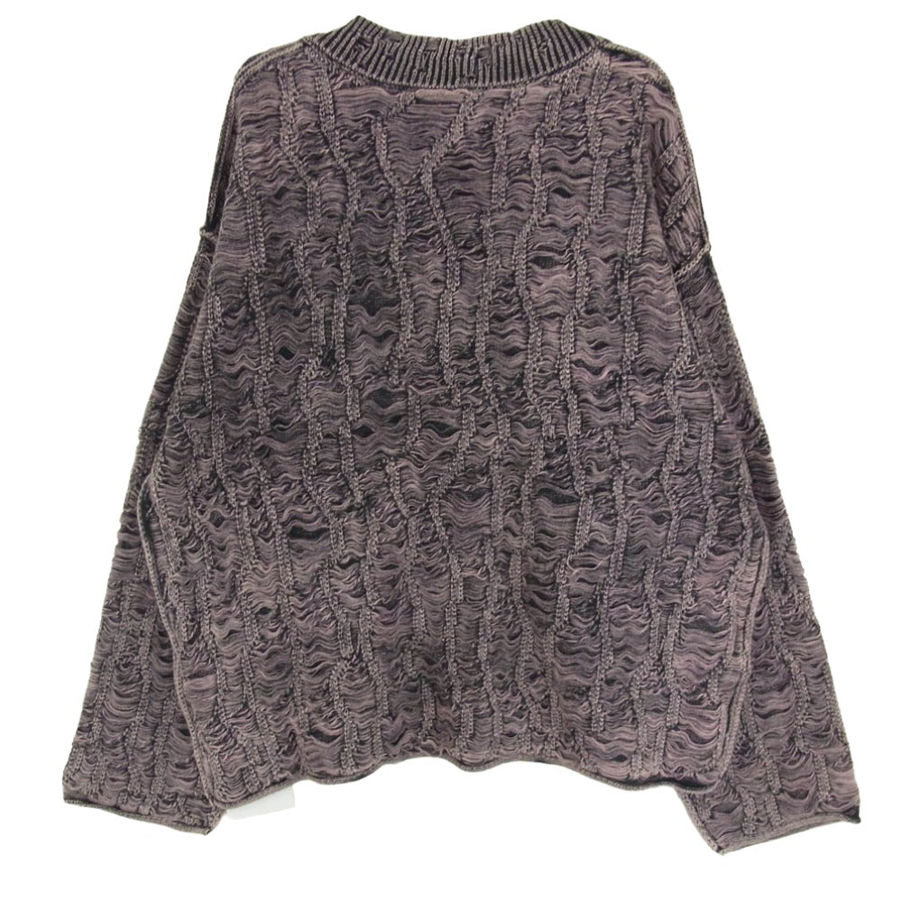 MAISON SPECIAL メゾンスペシャル 11232361331 Snow Wash Destroy Fringe Denim Knit Prime-Over V-Neck Pullover スノーウォッシュ デストロイ加工 フリンジ デニム転写 ニット セーター ピンク系 01【中古】