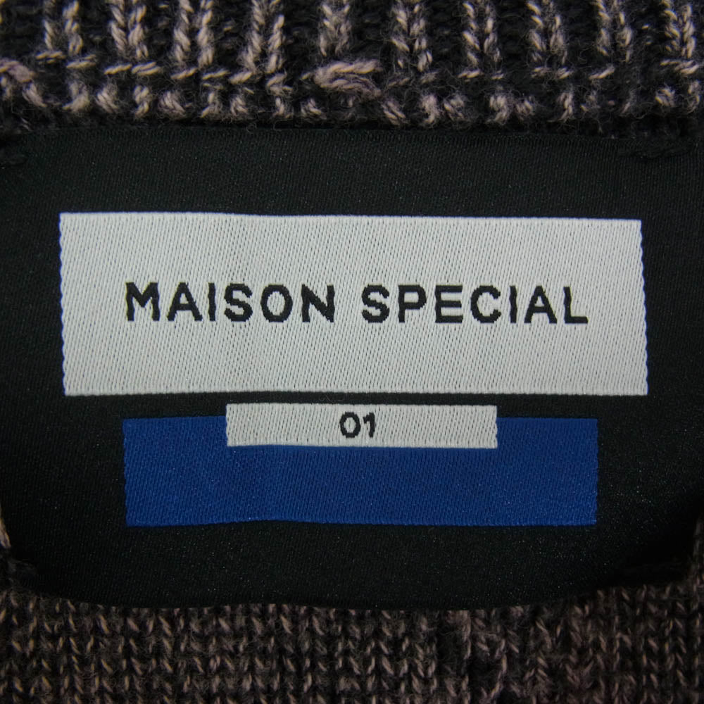 MAISON SPECIAL メゾンスペシャル 11232361331 Snow Wash Destroy Fringe Denim Knit Prime-Over V-Neck Pullover スノーウォッシュ デストロイ加工 フリンジ デニム転写 ニット セーター ピンク系 01【中古】