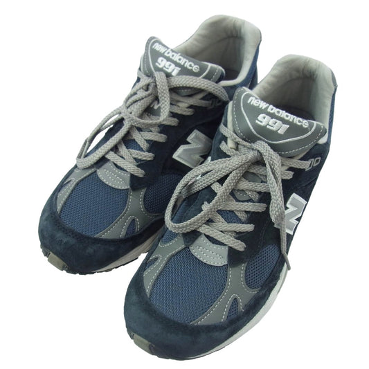 NEW BALANCE ニューバランス M991NV 英国製 スエード メッシュ スニーカー ネイビー系 USA 8.5【中古】