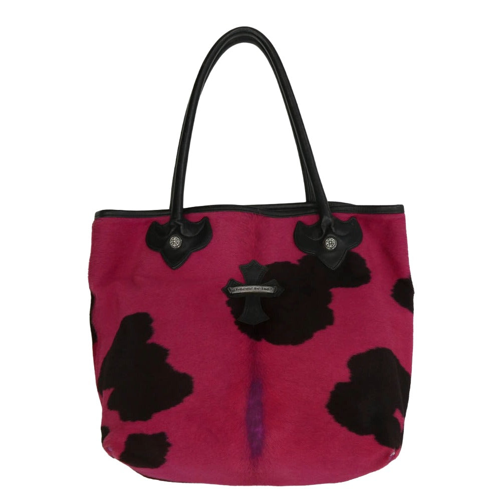 CHROME HEARTS クロムハーツ（原本無） FS TOTE レザー クロスパッチ フローラルクロスリベット スクロールラベル ハラコ ホルスタイン FSトート トートバッグ ピンク系 表記なし【中古】
