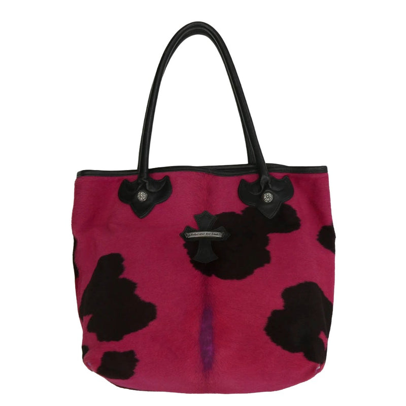 CHROME HEARTS クロムハーツ（原本無） FS TOTE レザー クロスパッチ フローラルクロスリベット スクロールラベル ハラコ ホルスタイン FSトート トートバッグ ピンク系 表記なし【中古】