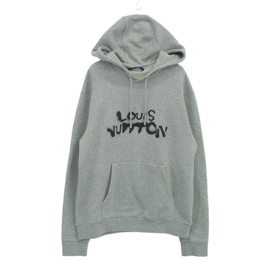 LOUIS VUITTON ルイ・ヴィトン 21AW RM212 UYR HLY68W NEON WORKING MAN HOODIE ネオン ワーキング マン フーディ ロゴ グラフィック プルオーバー パーカー グレー系 XL【中古】