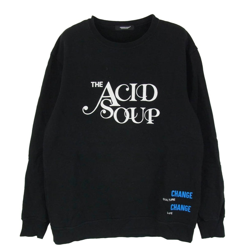 UNDERCOVER アンダーカバー 19AW UCW9805 RECORDS ACID SOUP SWEATSHIRT レコーズ アシッド スープ プリント クルーネック 半袖 スウェット シャツ ブラック系 4【中古】