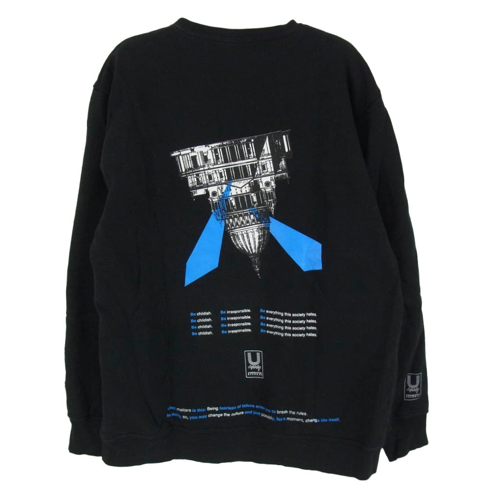 UNDERCOVER アンダーカバー 19AW UCW9805 RECORDS ACID SOUP SWEATSHIRT レコーズ アシッド スープ プリント クルーネック 半袖 スウェット シャツ ブラック系 4【中古】