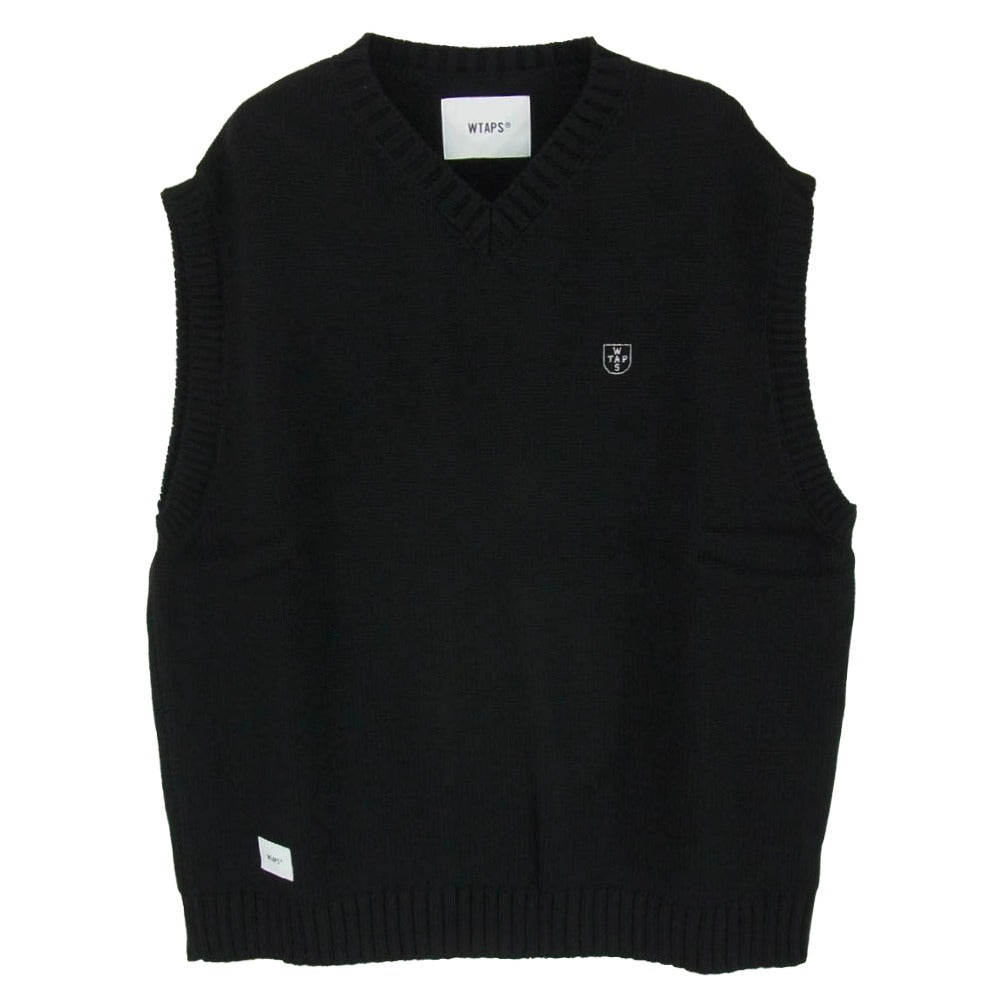 WTAPS ダブルタップス 22AW 222MADT-KNM01 DITCH VEST ACRYLIC．CRST ディッチ ベスト ロゴ刺繍 ニット ベスト ブラック系 X02【新古品】【未使用】【中古】