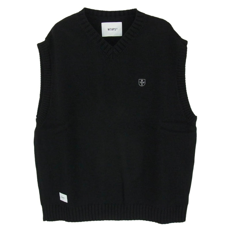 WTAPS ダブルタップス 22AW 222MADT-KNM01 DITCH VEST ACRYLIC．CRST ディッチ ベスト ロゴ刺繍 ニット ベスト ブラック系 X02【新古品】【未使用】【中古】