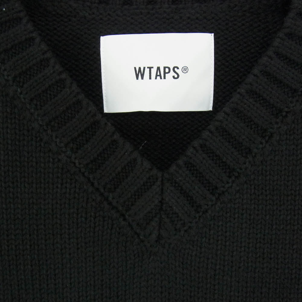 WTAPS ダブルタップス 22AW 222MADT-KNM01 DITCH VEST ACRYLIC．CRST ディッチ ベスト ロゴ刺繍 ニット ベスト ブラック系 X02【新古品】【未使用】【中古】