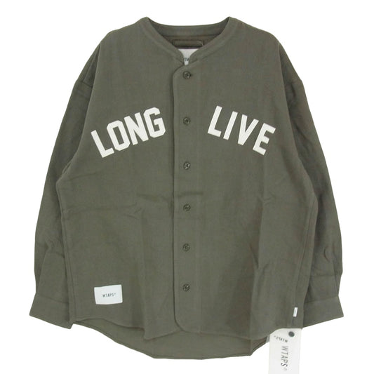 WTAPS ダブルタップス 21AW 212TQDT-SHM04 LEAGUE LS COTTON FLANNE リーグ フランネル ベース ボール シャツ 長袖 カーキ系 X02【新古品】【未使用】【中古】