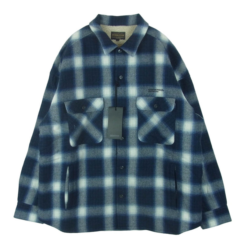 NEIGHBORHOOD ネイバーフッド 22AW 2221508N-SHM01 PENDLETON CHECK BOA SH LS.WO ペンドルトン チェック ボア オンブレチェック ロゴ刺繍 シャツ ジャケット ネイビー系 ホワイト系 XL【新古品】【未使用】【中古】