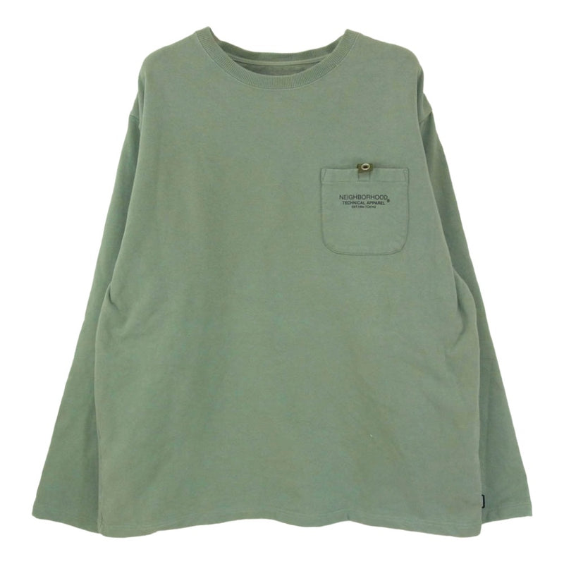 NEIGHBORHOOD ネイバーフッド 20AW 20237NH-CSM01 LIGHT-P/C-CREW.LS クルーネック ポケット付 ロゴプリント スウェット グリーン系 XL【中古】