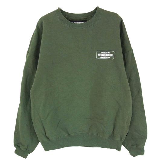 NEIGHBORHOOD ネイバーフッド 22AW 222FPNH-CSM01 CLASSIC-S CREWNECK LS . CO クラシック クルーネック 両面 ロゴプリント スウェット グリーン系 L【中古】