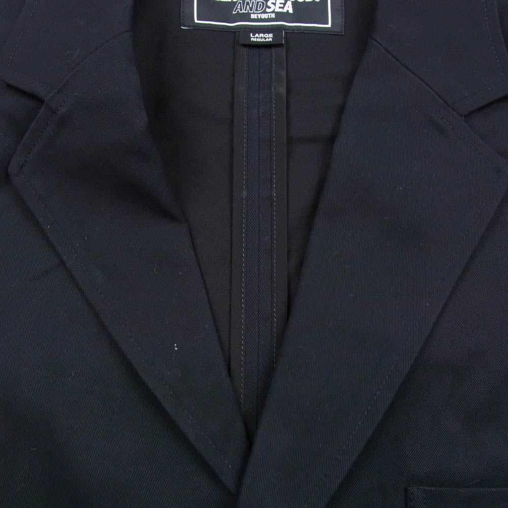 NEIGHBORHOOD ネイバーフッド 231AQWSN-JKM01S X WIND AND SEA 3BUTTON JACKET NBHD AND SEA ロゴ刺繍 ウィンダンシー 3ボタン テーラード ジャケット ロゴ木製ハンガー付 ブラック系 L【中古】