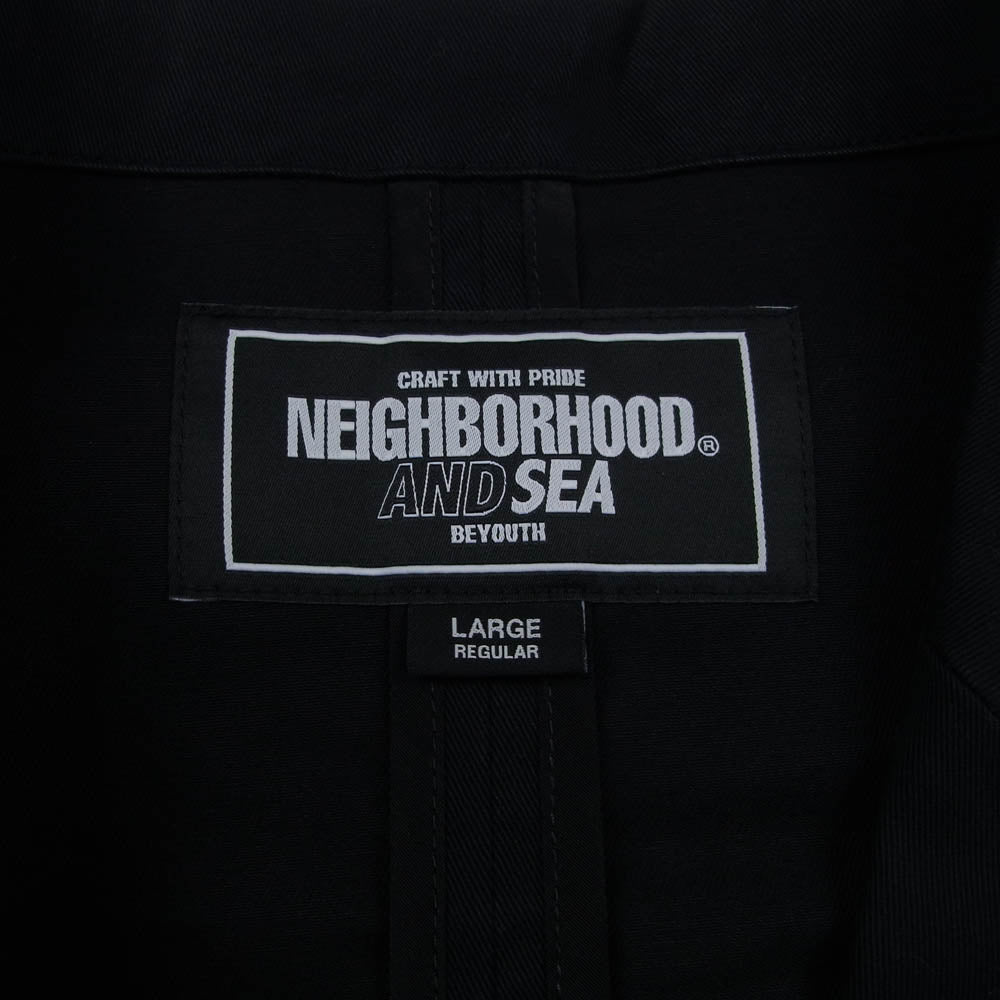 NEIGHBORHOOD ネイバーフッド 231AQWSN-JKM01S X WIND AND SEA 3BUTTON JACKET NBHD AND SEA ロゴ刺繍 ウィンダンシー 3ボタン テーラード ジャケット ロゴ木製ハンガー付 ブラック系 L【中古】