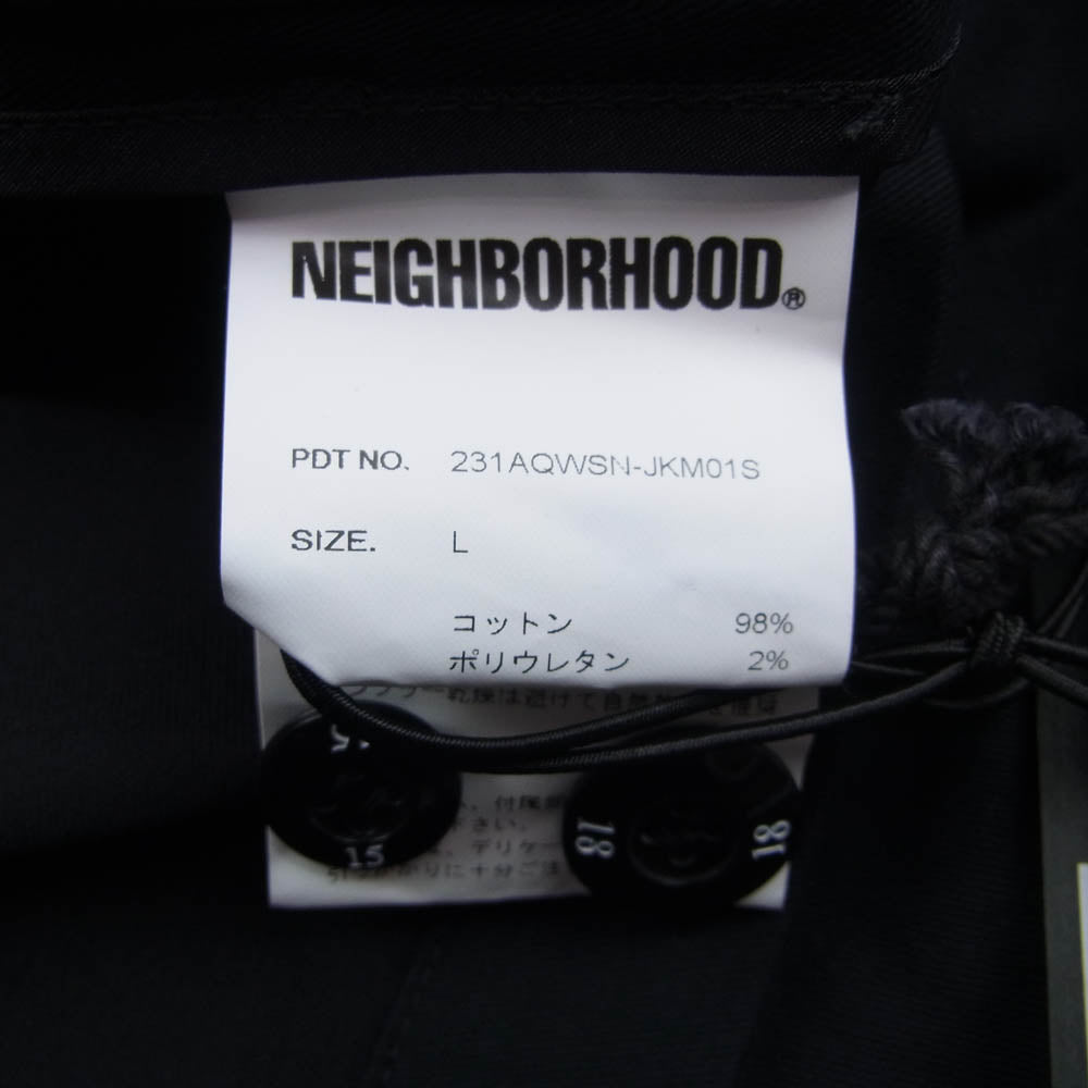 NEIGHBORHOOD ネイバーフッド 231AQWSN-JKM01S X WIND AND SEA 3BUTTON JACKET NBHD AND SEA ロゴ刺繍 ウィンダンシー 3ボタン テーラード ジャケット ロゴ木製ハンガー付 ブラック系 L【中古】