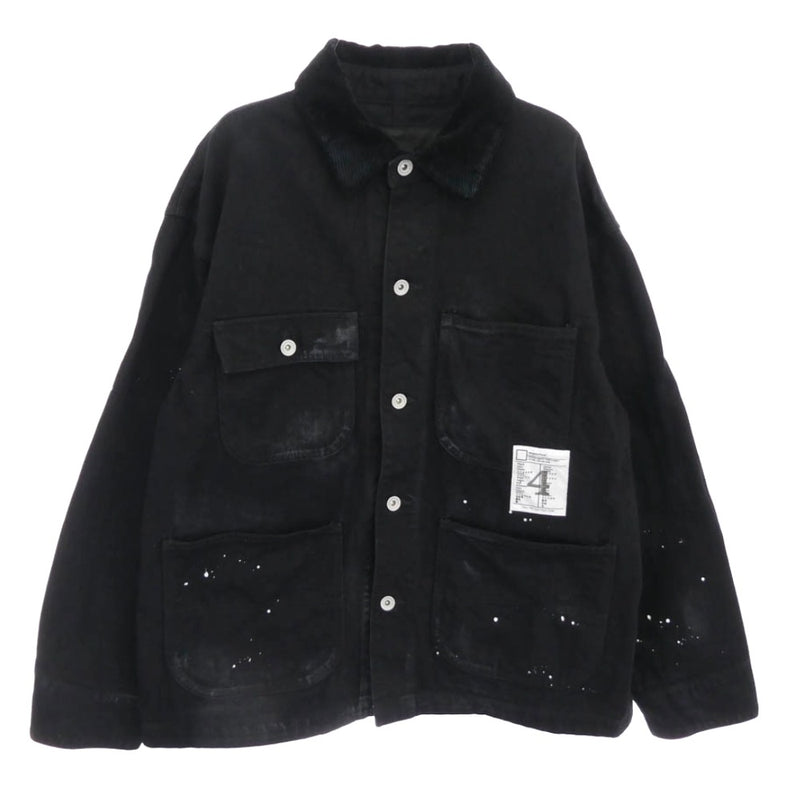 NEIGHBORHOOD ネイバーフッド 25SS 252AQNH-JKM05 BW . WASHED COVERALL JACKET 12oz ウオッシュド 襟コーデュロイ ペイント デニム カバー　オールジャケット ブラック系 M【中古】