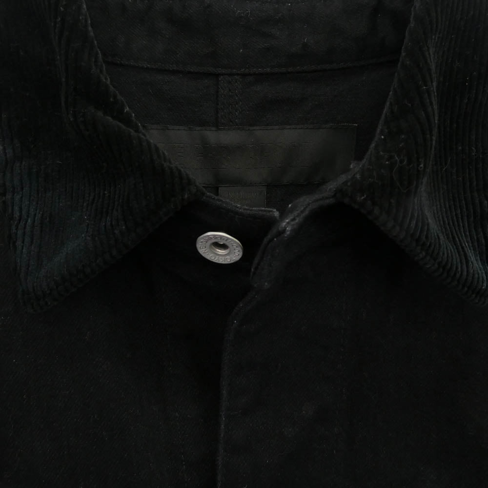 NEIGHBORHOOD ネイバーフッド 25SS 252AQNH-JKM05 BW . WASHED COVERALL JACKET 12oz ウオッシュド 襟コーデュロイ ペイント デニム カバー　オールジャケット ブラック系 M【中古】