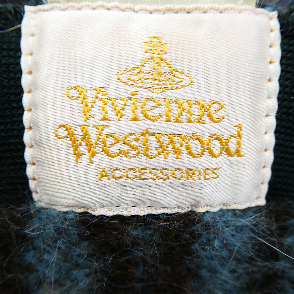 Vivienne Westwood ヴィヴィアンウエストウッド オーブ アンゴラ混 ウール ニット キャップ ビーニー 帽子 ブラウン系 ライトブルー系【中古】