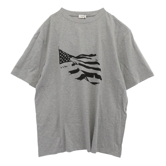 CELINE セリーヌ 22AW 2X86B671Q 星条旗グラフィックプリント オーバーサイズ 半袖 Tシャツ グレー系 M【極上美品】【中古】