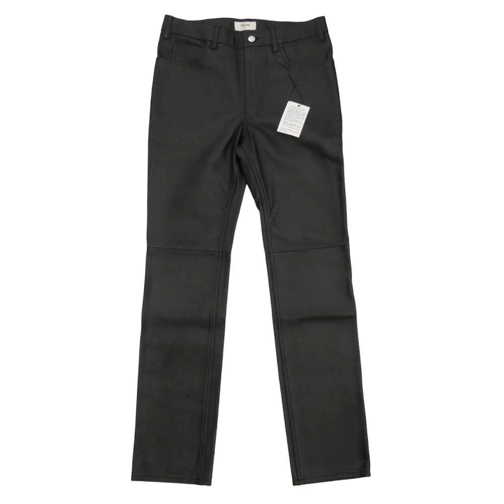 CELINE セリーヌ 24SS 2G461280D ルージーンズ ソフトラムスキン オールレザー ロング パンツ ブラック系 30【極上美品】【中古】