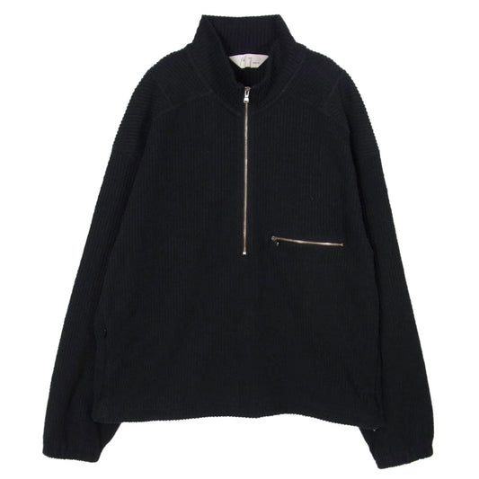 ANCELLM アンセルム ANC-CT96 CUT STRIPE HALF ZIP PULL OVER SHIRT BLACK カットストライプ ハーフジップ プルオーバー シャツ ブラック系 2【中古】