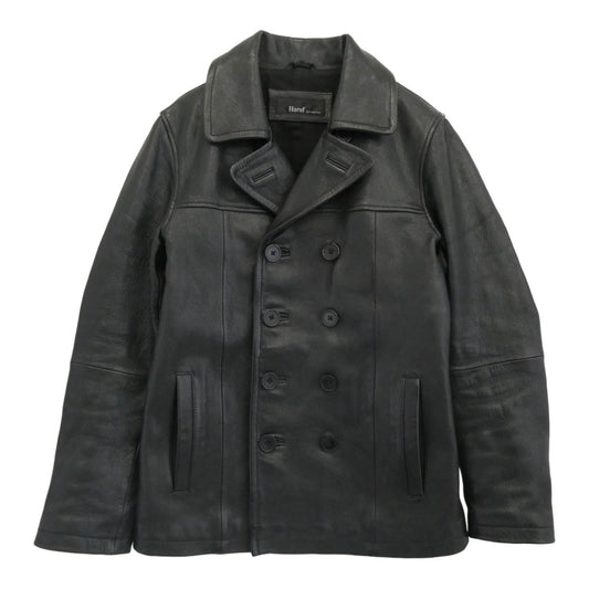 ハルフ 山羊革 ゴートレザー Pコート ダブルブレスト ジャケット ブラック系 S【中古】