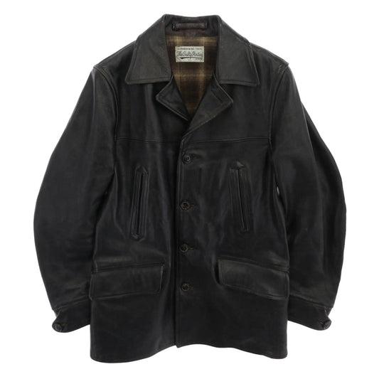 WACKO MARIA ワコマリア LEATHER CAR COAT 裏地チェック レザー カーコート ブラック系 M【中古】