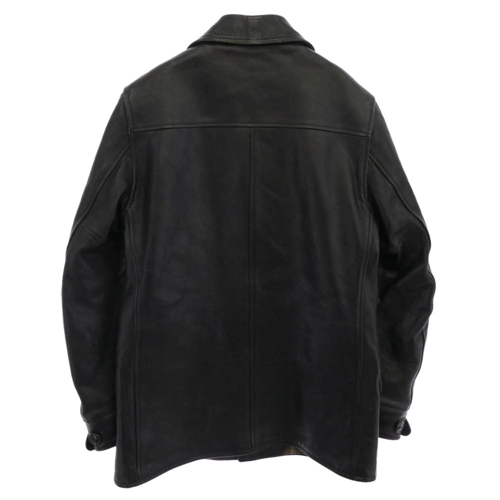 WACKO MARIA ワコマリア LEATHER CAR COAT 裏地チェック レザー カーコート ブラック系 M【中古】