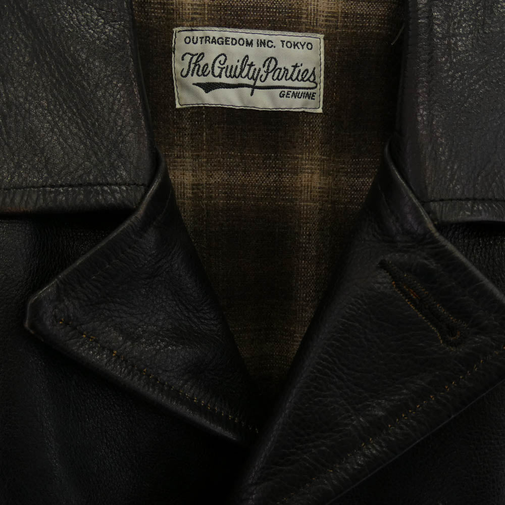 WACKO MARIA ワコマリア LEATHER CAR COAT 裏地チェック レザー カーコート ブラック系 M【中古】