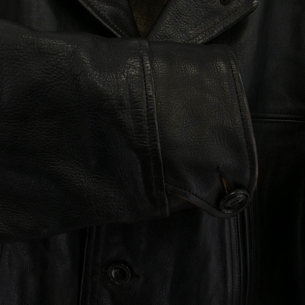 WACKO MARIA ワコマリア LEATHER CAR COAT 裏地チェック レザー カーコート ブラック系 M【中古】