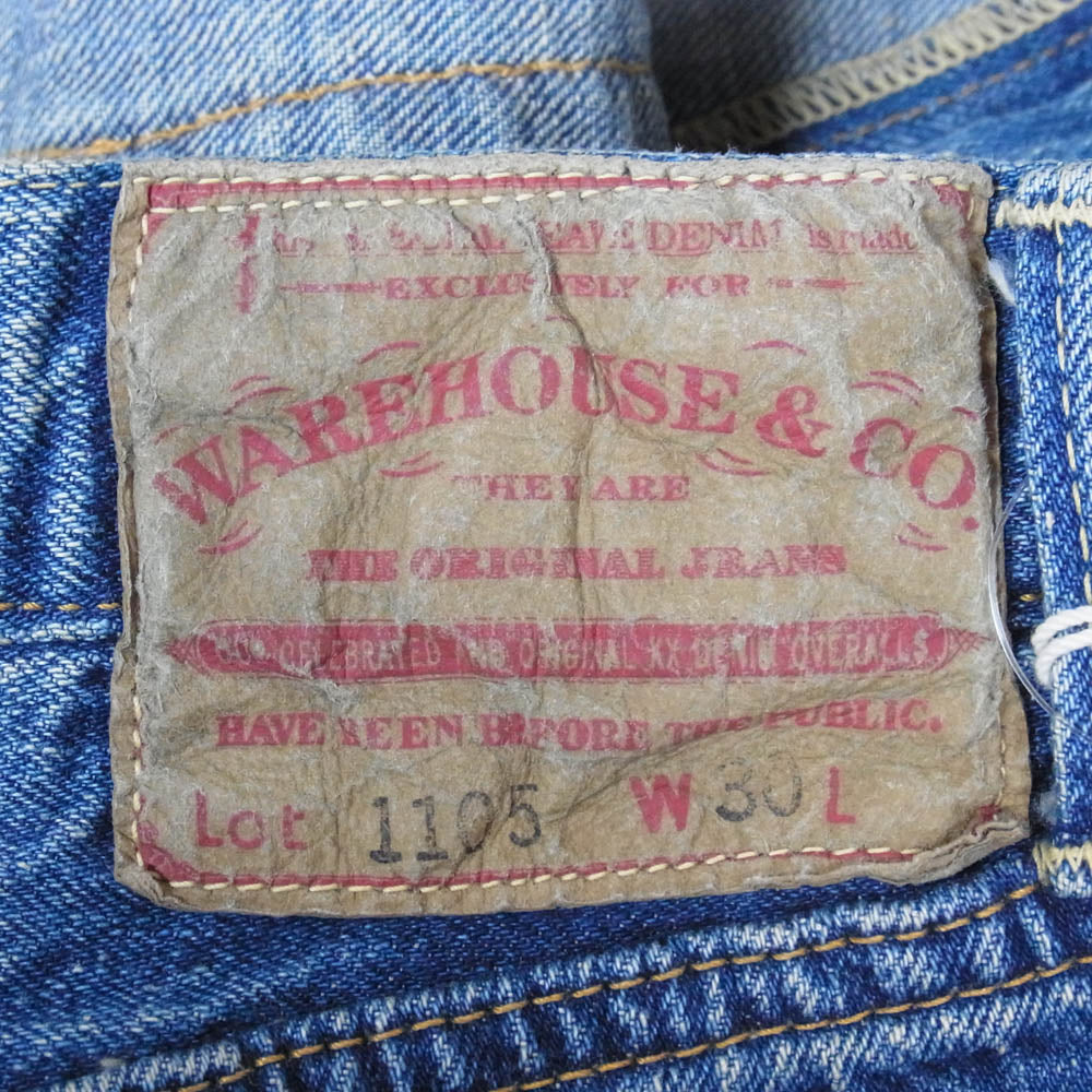 WAREHOUSE ウエアハウス Lot 1105 2ND HAND USED WASH 加工 テーパード デニム パンツ インディゴブルー系 30【極上美品】【中古】