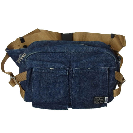 PORTER ポーター A BATHING APE エイプ デニム ウエストバッグ ボディバッグ インディゴブルー系【中古】