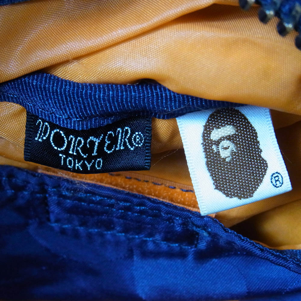 PORTER ポーター A BATHING APE エイプ WAIST BAG ウエストバッグ ボディバッグ ネイビー系 F【中古】