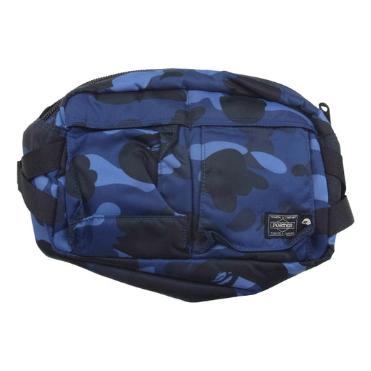 PORTER ポーター A BATHING APE エイプ COLOR CAMO WAIST BAG BLUE ウエストバッグ ボディバッグ ネイビー系【美品】【中古】