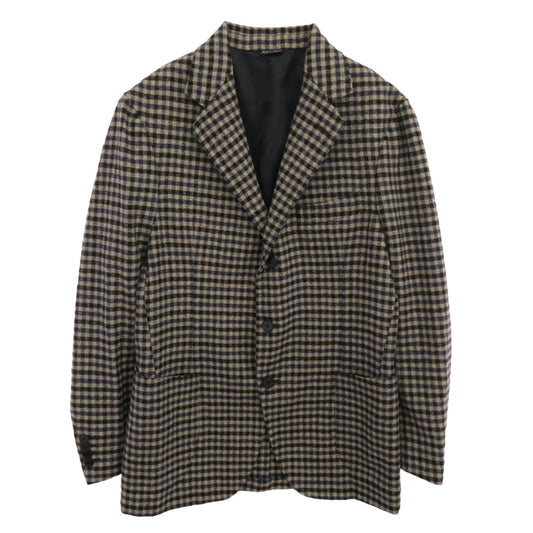 ジアーボ チェック 本切羽 サイドベンツ 段返り2B テーラード ジャケット ブラック系 ブルー系 48【中古】